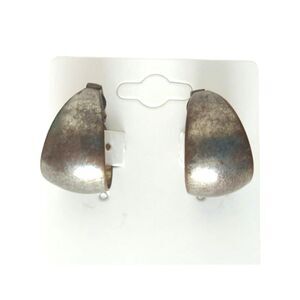 Vintage Wide Round Hoops Earrings Silver Tone Metal Clip On